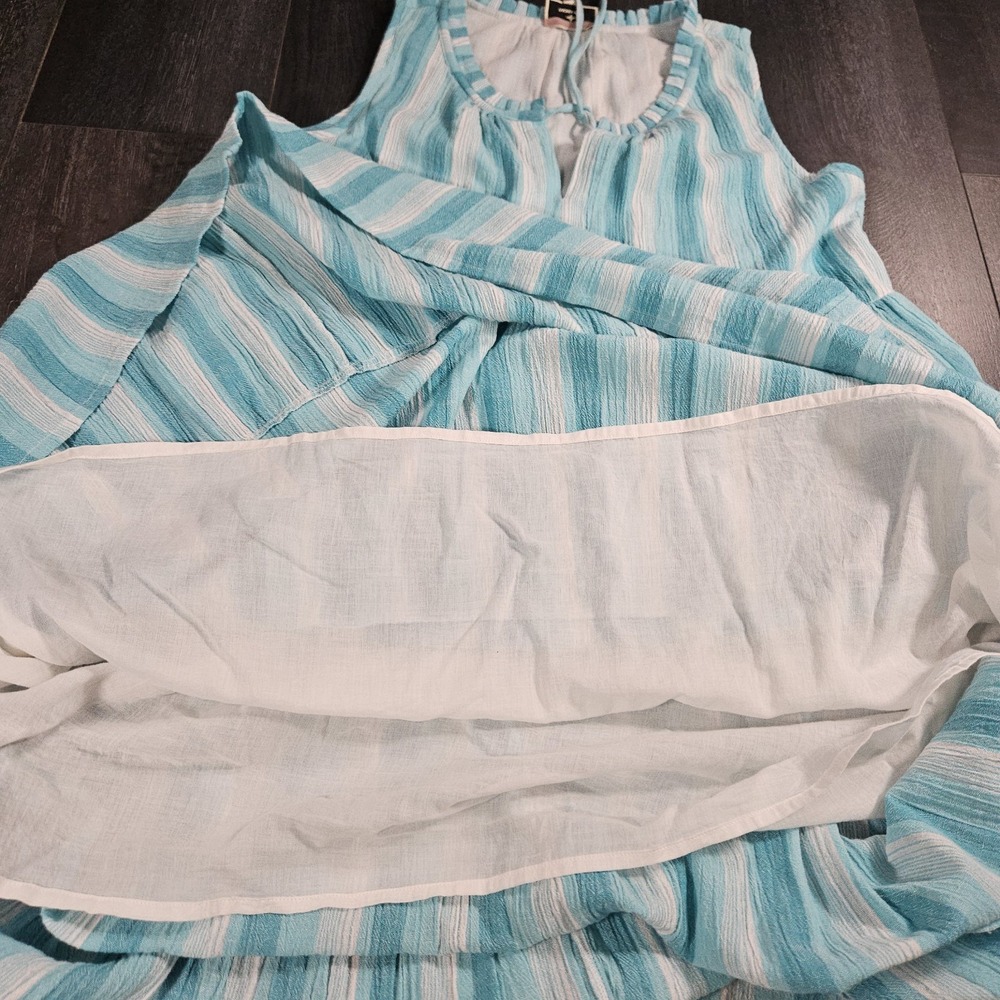 Tuckernuck Maxi Dress Women M Aquamarine Stripe Salty Paloma Caftan Beach Resort - Picture 11 of 11